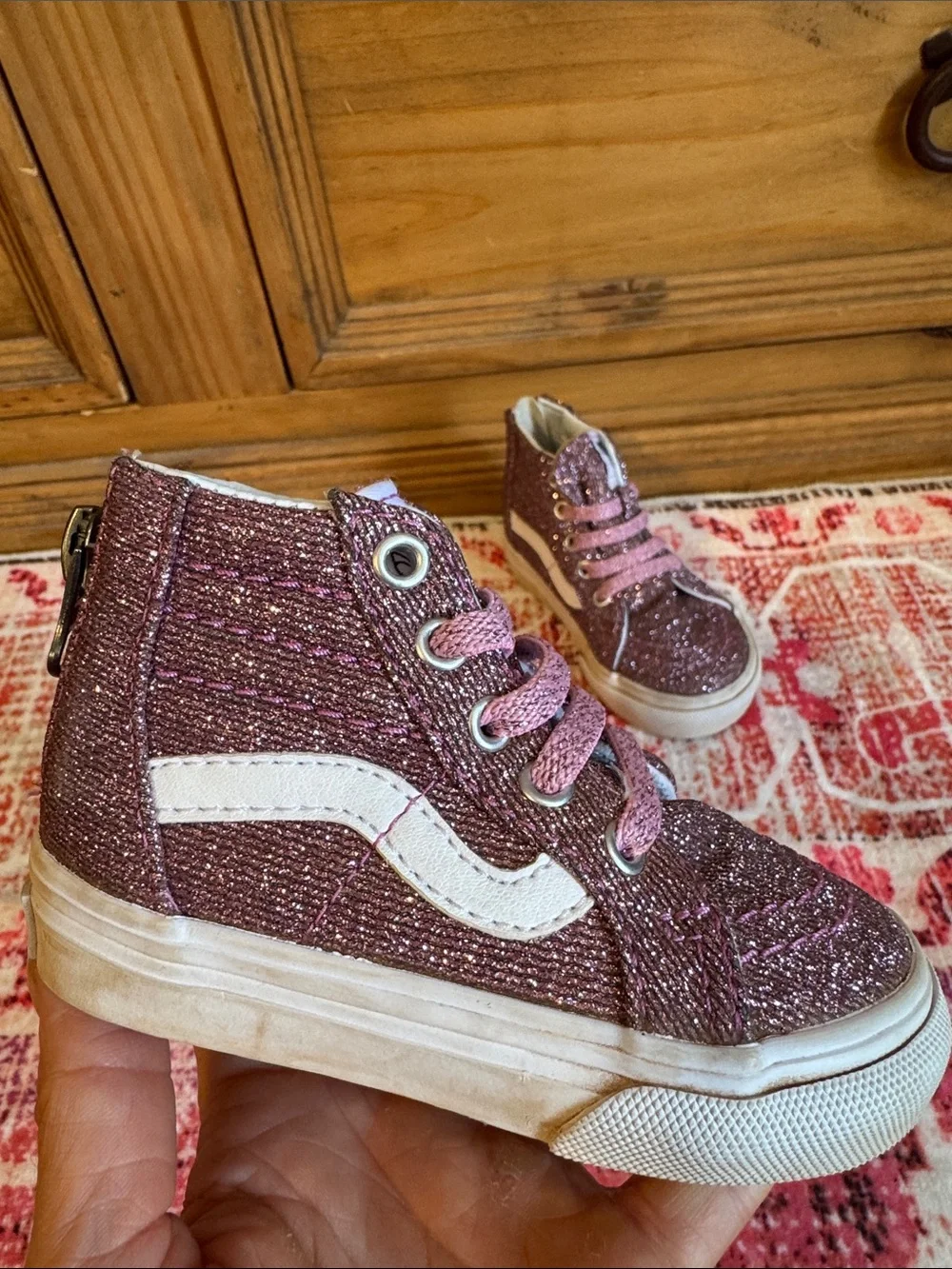 Vans Kids Pink Glitter High-Top Sneakers - Pink